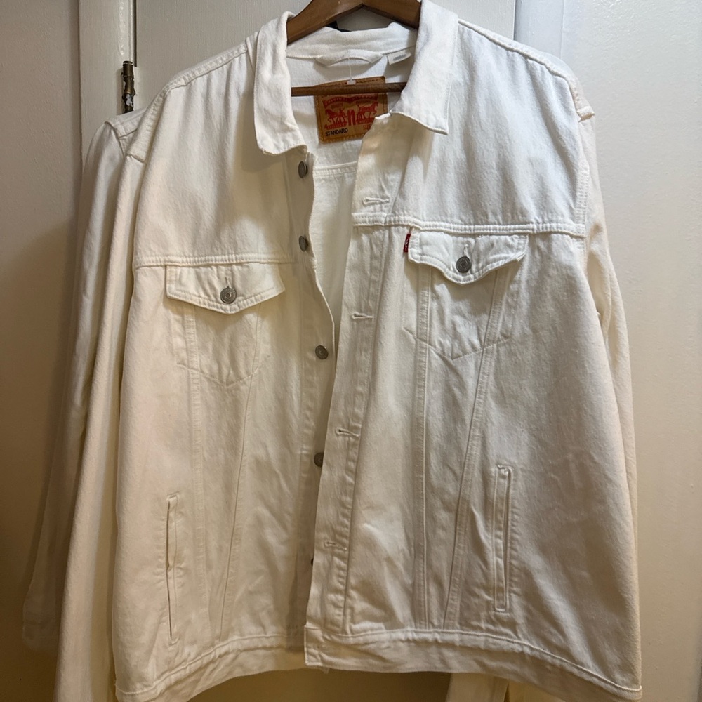 Levi's Men's White Denim Jacket Excellent Condition Size XXL Vintage Y2K Red Tab